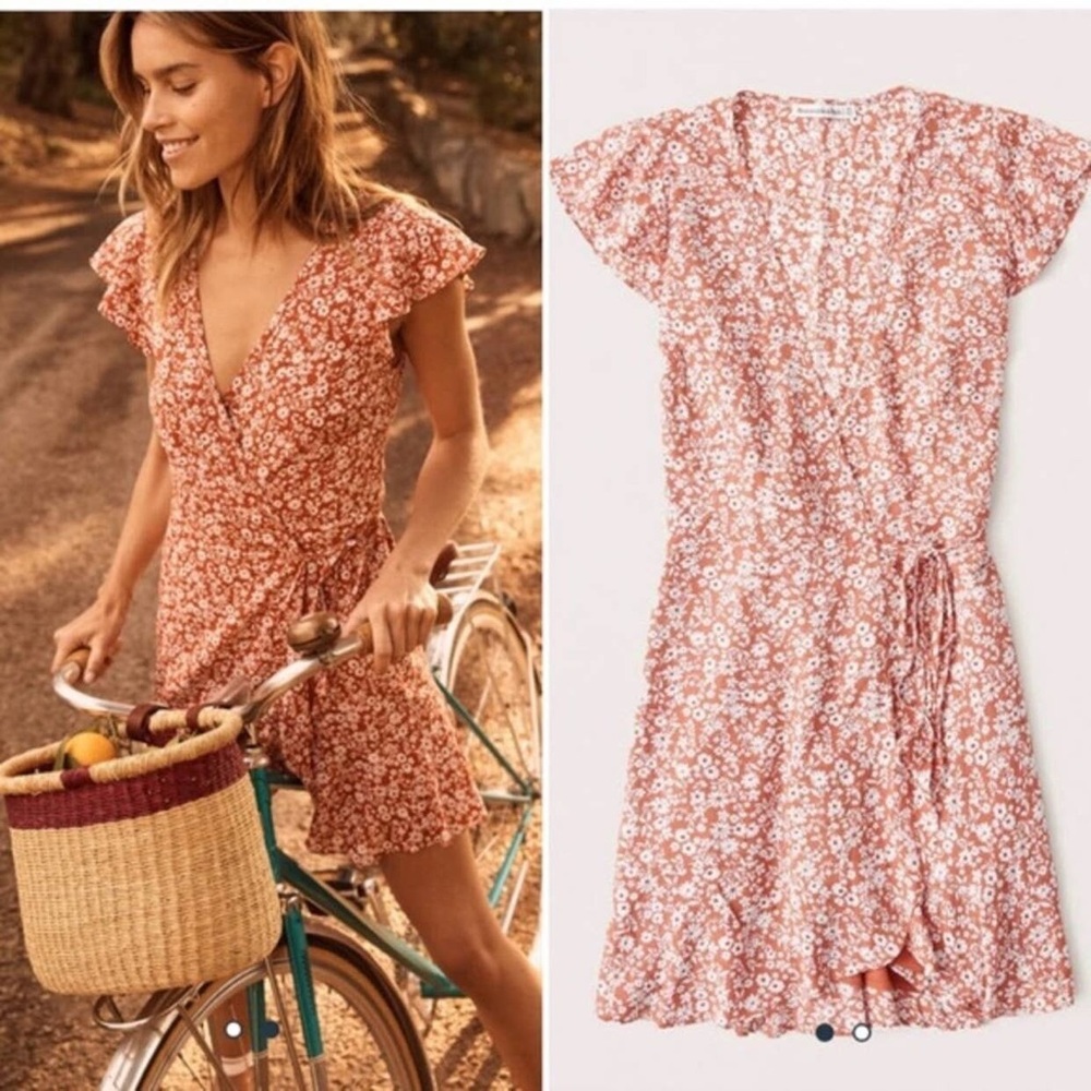 Abercrombie & Fitch Rust Floral Wrap Mini Dress